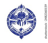 Futuristic Spartan Warrior Emblem in Striking Blue Hue