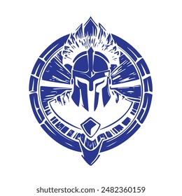 Futuristic Spartan Warrior Emblem in Striking Blue Hue