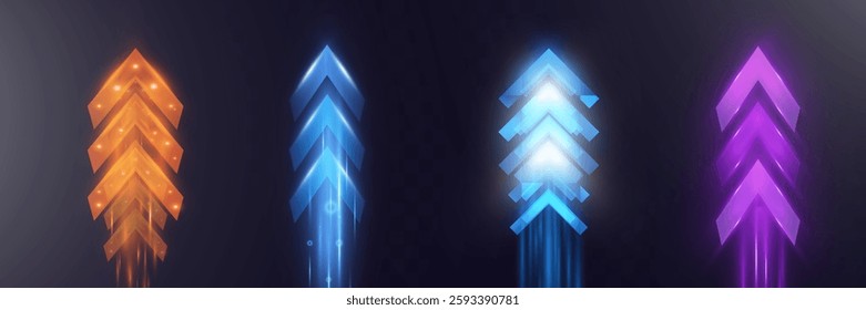 Futuristic speed background with glowing arrows and motion blur. digital abstract technology concept with fast moving elements.	