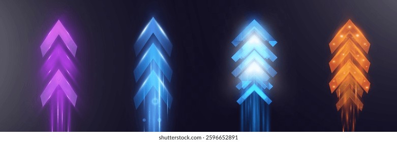 Futuristic speed background with glowing arrows and motion blur. digital abstract technology concept with fast moving elements.	