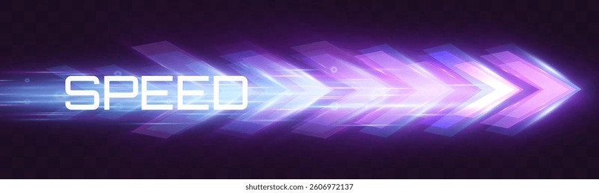 Futuristic speed background with glowing arrows and motion blur. digital abstract technology concept with fast moving elements.