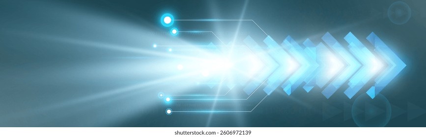 Futuristic speed background with glowing arrows and motion blur. digital abstract technology concept with fast moving elements.