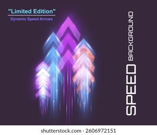 Futuristic speed background with glowing arrows and motion blur. digital abstract technology concept with fast moving elements.