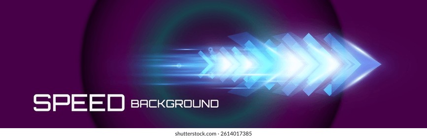 Futuristic speed background with glowing arrows, motion blur, digital technology concept, fast-moving elements, dynamic light trails, high-tech energy flow, acceleration effect, sci-fi motion design