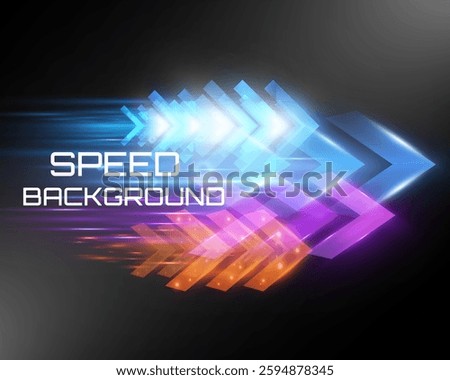 Futuristic speed background with glowing arrows, motion blur, digital technology concept, fast-moving elements, dynamic light trails, high-tech energy flow, acceleration effect, sci-fi motion design.