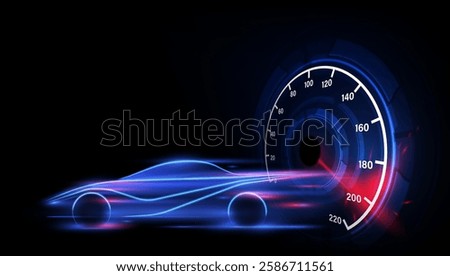 Futuristic Speed Car and Digital Speedometer. vector 
