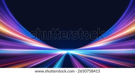 Futuristic Speed Light Trails Background. Dynamic Light Streaks - Vibrant abstract background with colorful light trails symbolizing speed, data, technology, modern connectivity. Vector eps10.