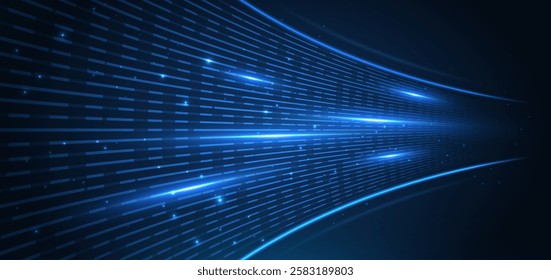 Futuristic speed lines glowing on dark blue background. Communication concept innovation. Vector illustration