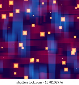 Futuristic Speed Seamless Background. Glow Shapes Texture. Neon Geometric Print Pattern. Virtual Space Concept.