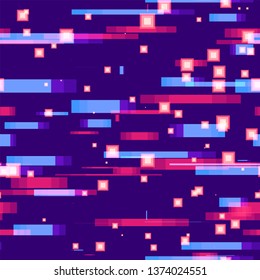 Futuristic Speed Seamless Background. Light Shapes Pattern. Neon Geometric Print Pattern. Colorful Matrix Backdrop.