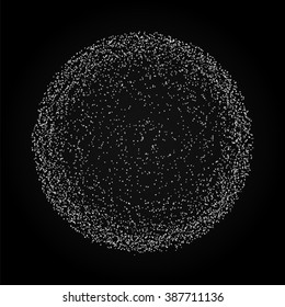 Futuristic sphere of small dots. Abstract cosmic design of light points. Vector background. Dark tech design. Conception of concentration, grouping and unity. Visualization of social networks.