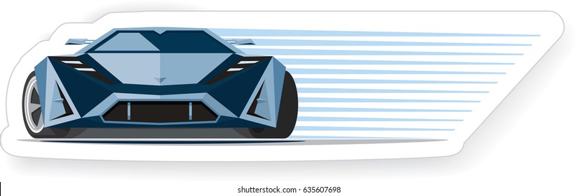 Futuristic sports car, front view. Sportive vehicle with speed lines. Vector illustration