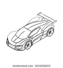 Futuristic sports car in isometric line art style. Suitable for racing game UI, posters, or concept visuals.