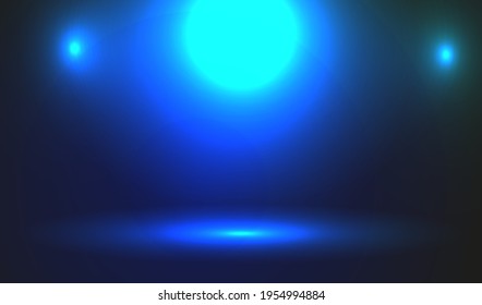 Futuristic spot stage blue light studio texture. Spotlight empty scene background. Vector eps10.