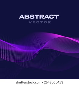 Plano de fundo de onda de neon abstrato quadrado futurista com linhas roxas fluindo no fundo escuro - modelo vetorial moderno para design tecnológico e banners digitais