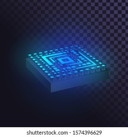 Futuristic square luminous plate, stylized glowing microchip