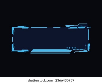 Futuristic square right-angled frame, vector illustration for web design isolated on black background. Neon game element for ui interface, digital sci fi drawing. Abstract ripped form in blue color.
