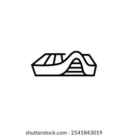 Futuristic stadium icon. Minimalist line illustration depicting a modern sports stadium with a wavy roof design. Perfect for projects related to sports, architecture, and events. Vector illustration