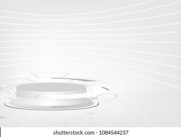 Futuristic stage in white room, vector illustration