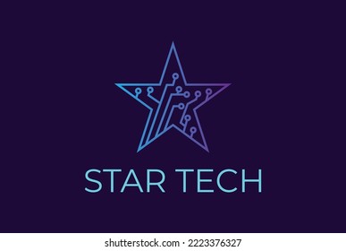 Futuristic Star Digital Electronic Circuit Chip for Smart Tech Logo