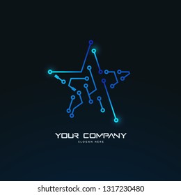 Futuristic Star Shaped Tech Circuit Board Abstract Logo Template