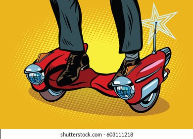 Futuristic steampunk scooter skateboard. Pop art retro comic book vector illustration