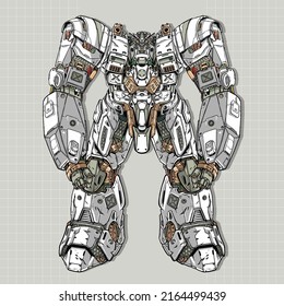 Futuristic stell giant mecha illustration premium vector