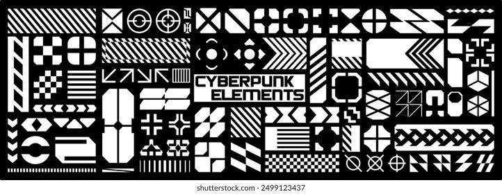 Futuristic streetwear cyberpunk element technology graphic vector design template. elements for merch, typography, t-shirt, streetwear.