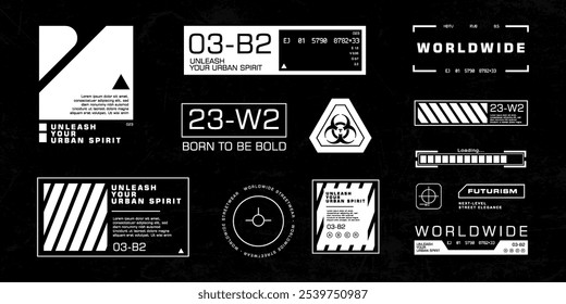 Futuristic streetwear cyberpunk interface element technology graphic vector design template