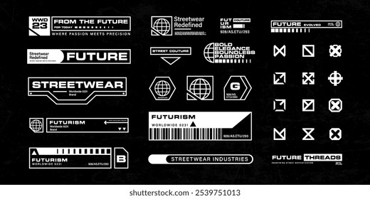 Futuristic streetwear cyberpunk interface element technology graphic vector design template