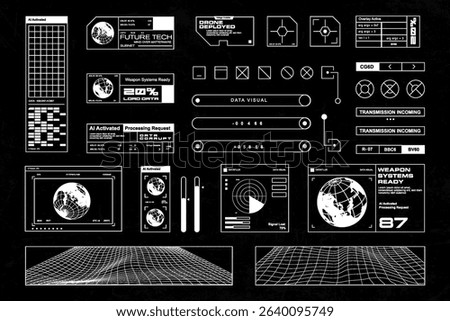 Futuristic streetwear cyberpunk interface element technology graphic vector design template	