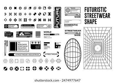 Futuristic streetwear cyberpunk shape element technology graphic vector design template