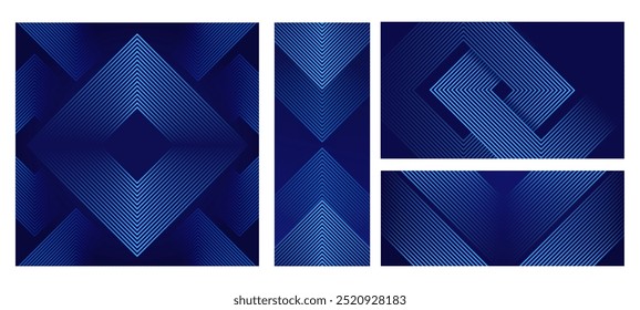Fondos futuristas de línea rayada. Rayas cuadradas geométricas, estética zen dinámica moderna y líneas de intersección. Conjunto de fondo de Vector de diseños simétricos.