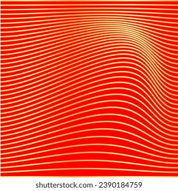 Futuristic striped pattern in gold color on red background