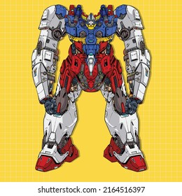 Futuristic strong giant mecha illustration premium vector