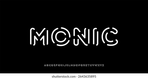 Futuristic style alphabet font vector illustration with unique fragmented letterforms. The design combines geometric lines and curves to give a modern, digital and experimental impression.