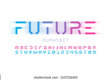 Futuristic style font design, alphabet letters and numbers, vector illustration