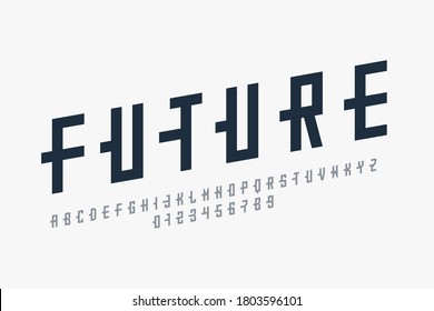 Futuristic style font design, alphabet letters and numbers vector illustration