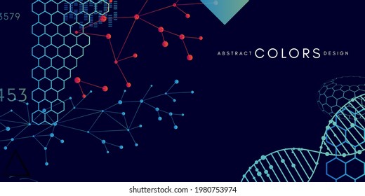 Futuristic style horizontal background. Abstract banner for technology or medical  design with scientific decoration elements.