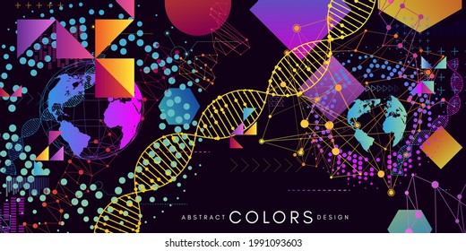 Fondo horizontal de estilo futurista. Pancarta abstracta para tecnología o diseño médico con elementos de decoración científica.
