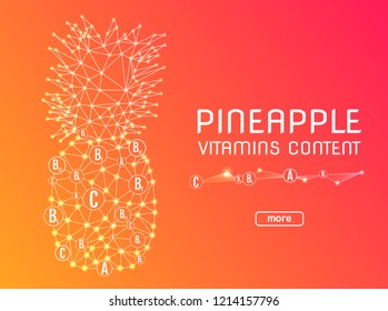 Futuristic style. Pineapple from the lines and shining points. Vitamins in circles. Eps 10.