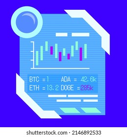 Futuristic styled Cryptocurrency Broker screen, flat styled