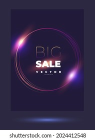 Futuristic Stylish Vector Design With Neon Pink Brilliance Circles On The Black Background And Lettering Big Sale