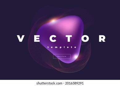Futuristic stylish vector template with volumetric purple shape with figure from thin lines on the black background