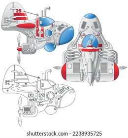 Futuristic submarine. Top and side view. Isolated on white background. Vector illustration.