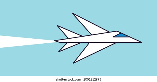 Futuristic supersonic white jet airplane or hypersonic starship aircraft flying in a blue sky vector illustration