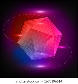 Futuristic Symbol of alchemy esoteric, Icosahedron Platonic solid. Sacred geometry, graphic element. geometry 3d illustration. Mystic icon platonic solids, abstract geometric drawing.