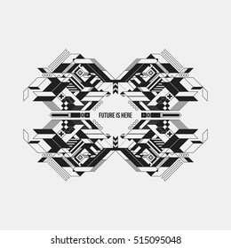 Futuristic symmetric design element on white background. Useful for prints and posters.