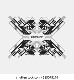 Futuristic symmetric design element on white background. Useful for prints and posters.