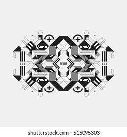 Futuristic symmetric design element on white background. Useful for prints and posters.